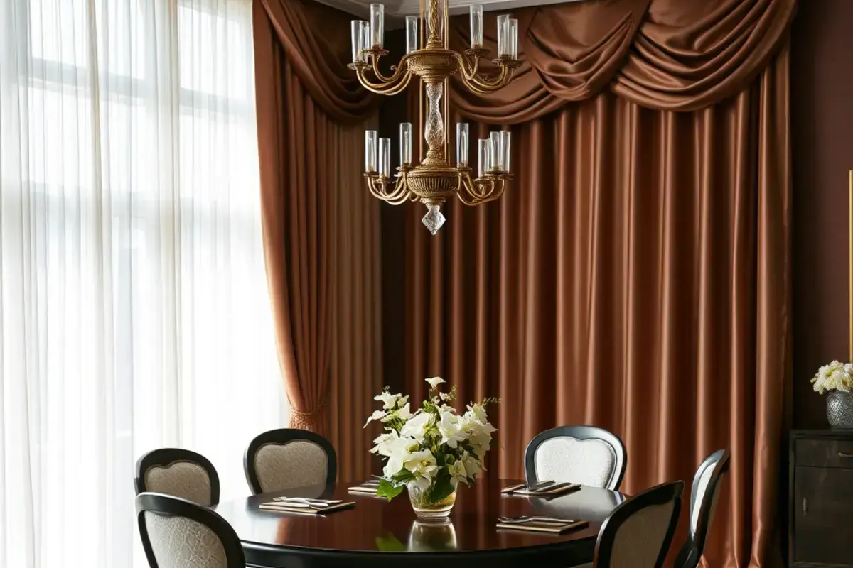 Elegant dining room with custom drapery treatment