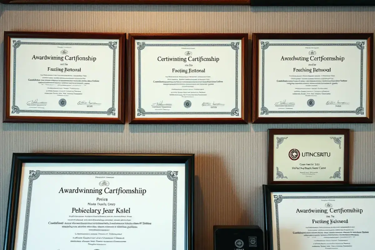 Award-winning craftsmanship certificates and industry certifications
