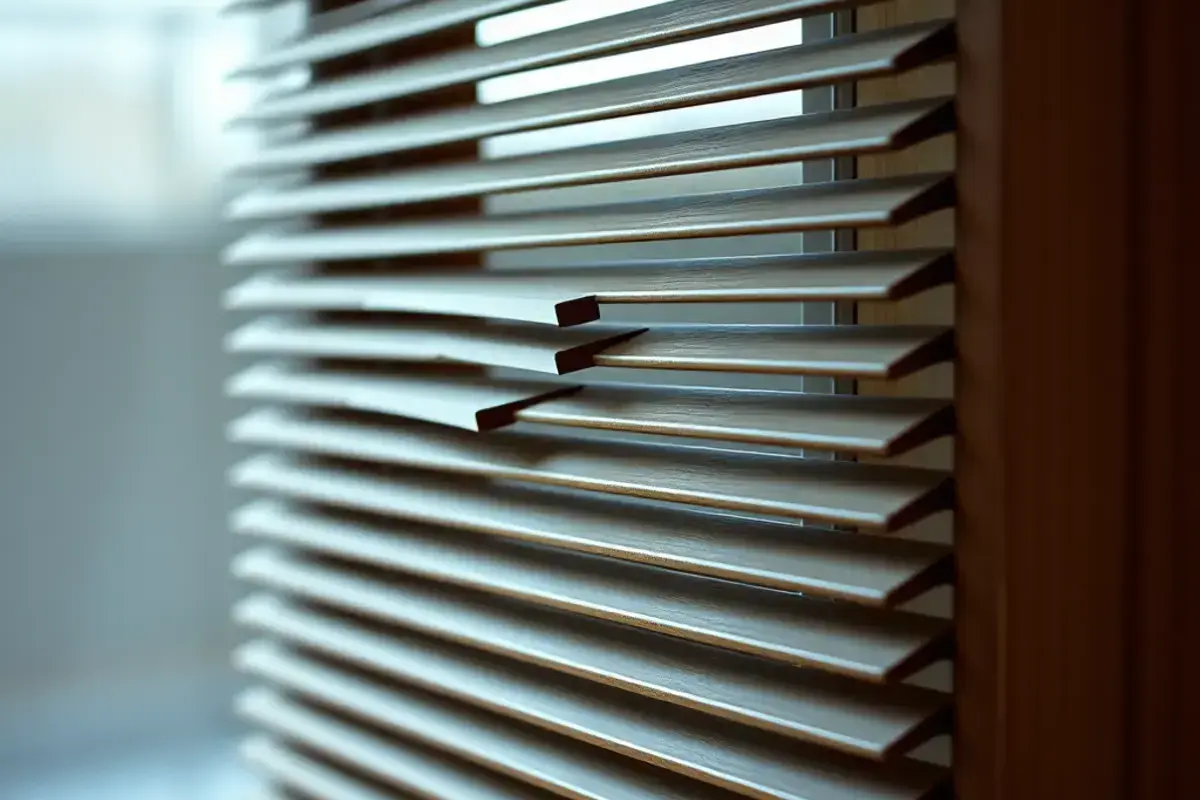Damaged blind slats before repair service
