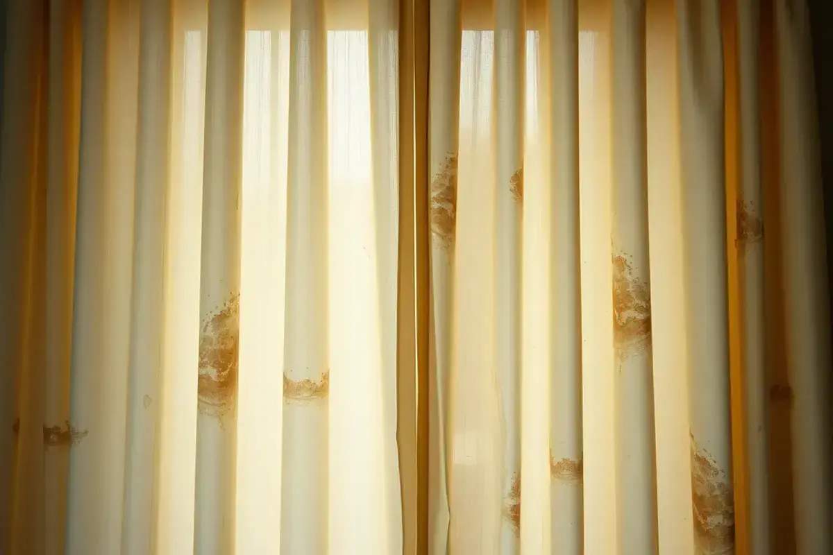 Old, worn drapery before cleaning service