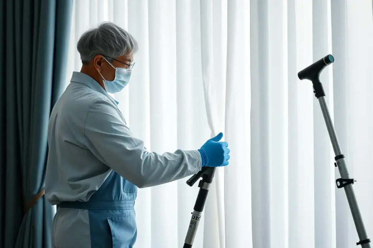 Professional drapery cleaning process with gentle handling